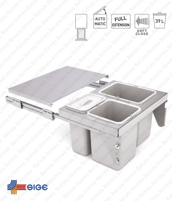 Balde para lixo extra�vel - Porta frontal - M�d. 600 - Autom�tico - Com Soft-close - 39L